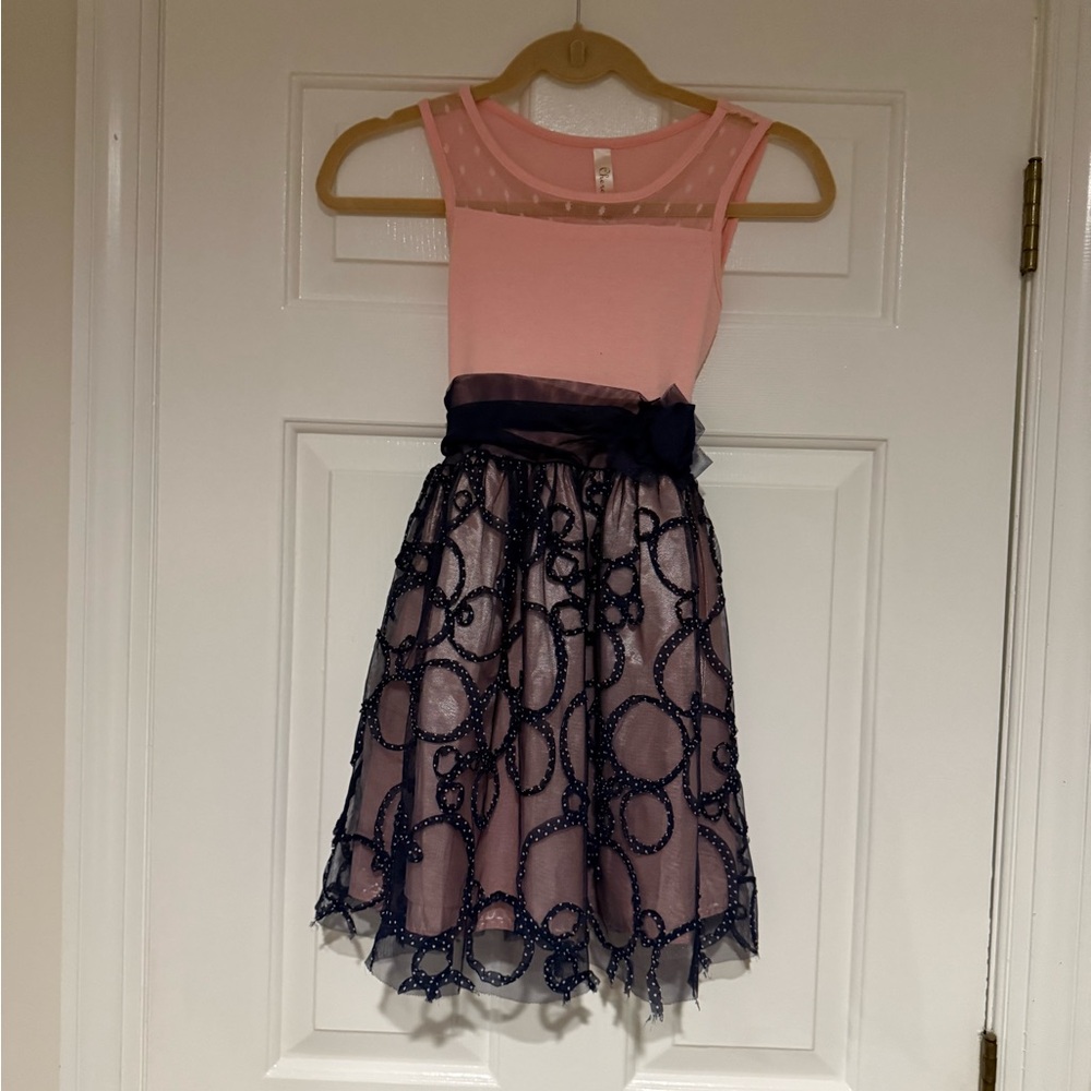 Cherokee Pink and Navy Kids Formal Dress
